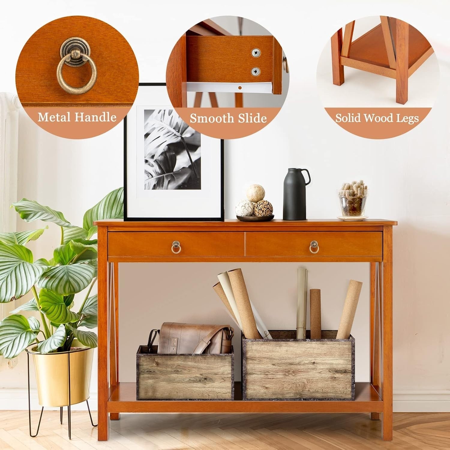 Wood Console Table with Drawer & Shelf, Slim Entryway Accent Table 78cm