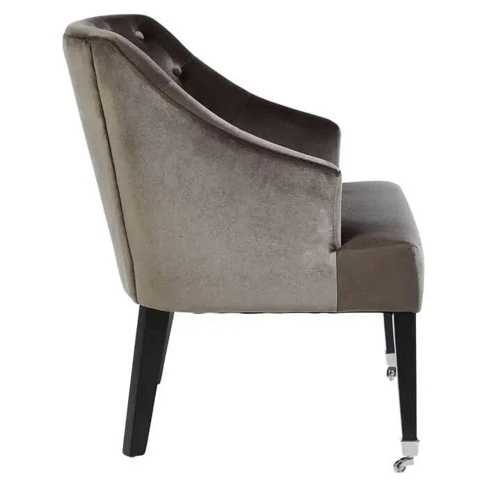 Grey Velvet Accent Chair Tufted Wingback Armchair with Casters for Lounge