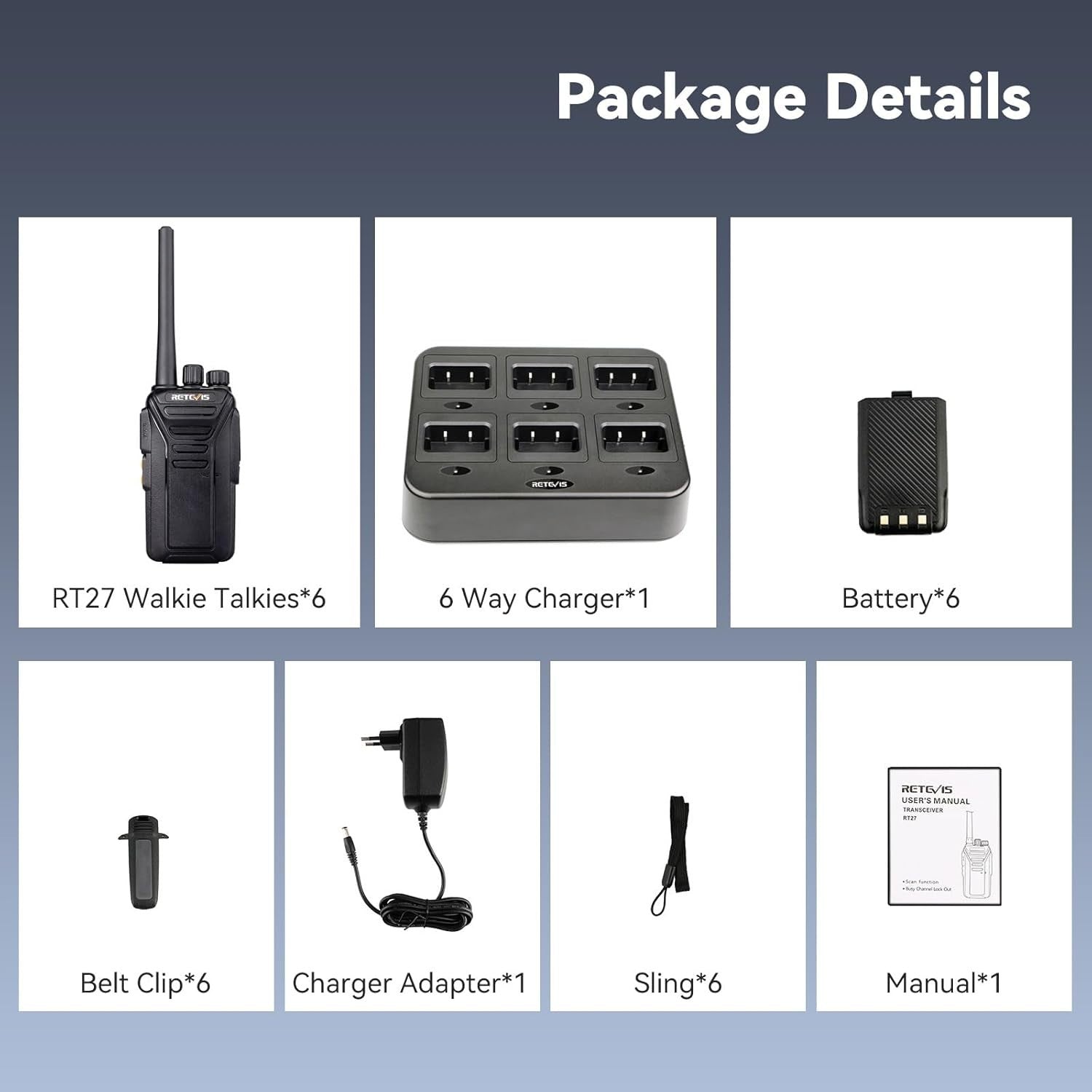 Long Range Walkie Talkies 6 Pack PMR446 Rechargeable 2 Way Radios VOX