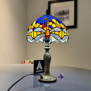 Antique Stained Glass Table Lamp Dragonfly Design Desk Light for Bedroom