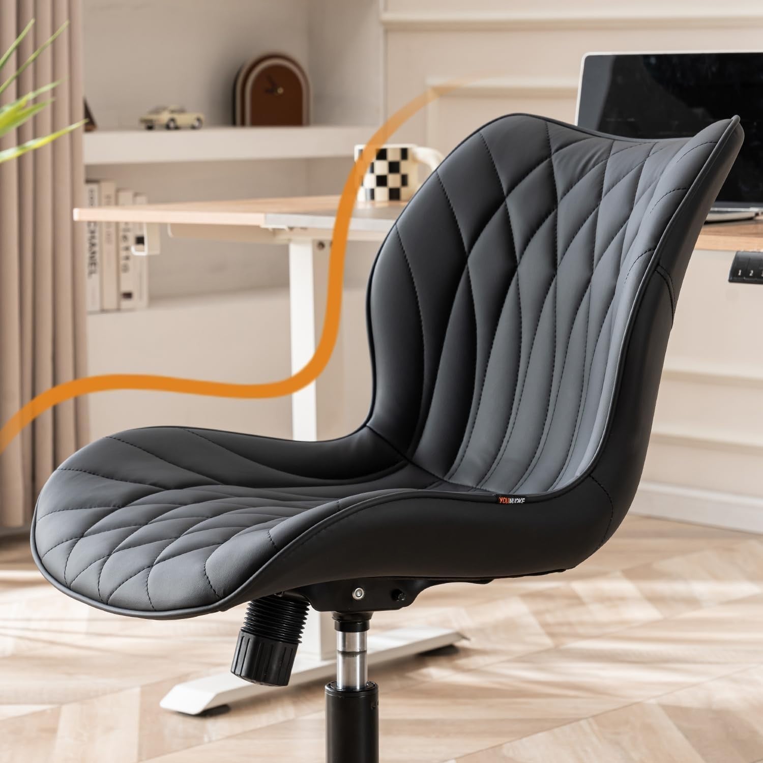 Ergonomic Armless Home Office Desk Chair Swivel Rocking Vanity Faux Leather Max