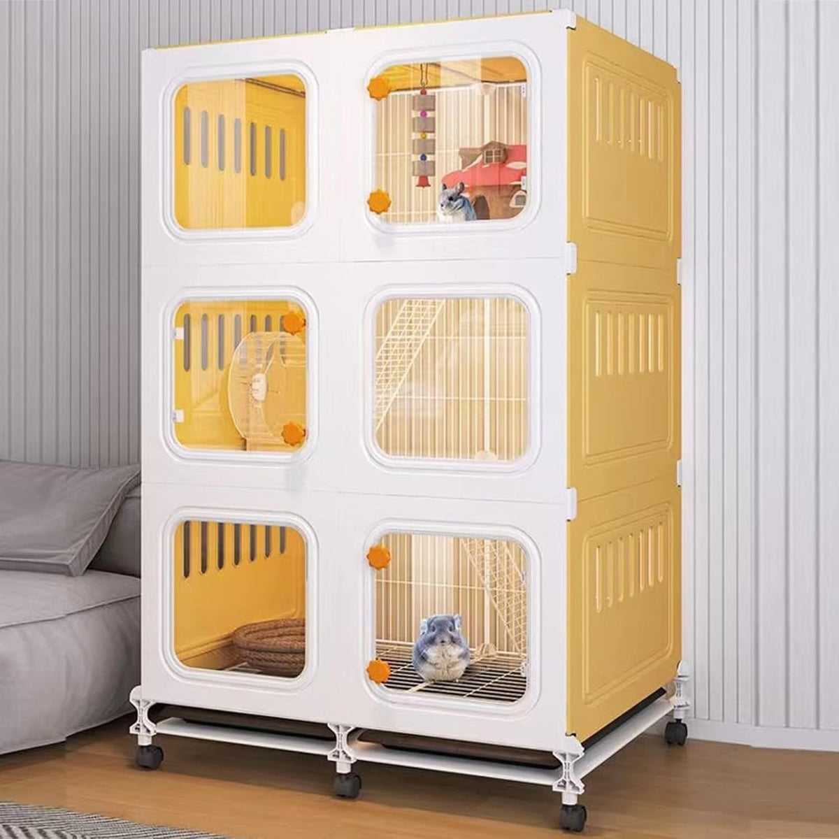 Closed Rabbit Cage Indoor with Wheels Pull Out Tray Clear Panels Large
