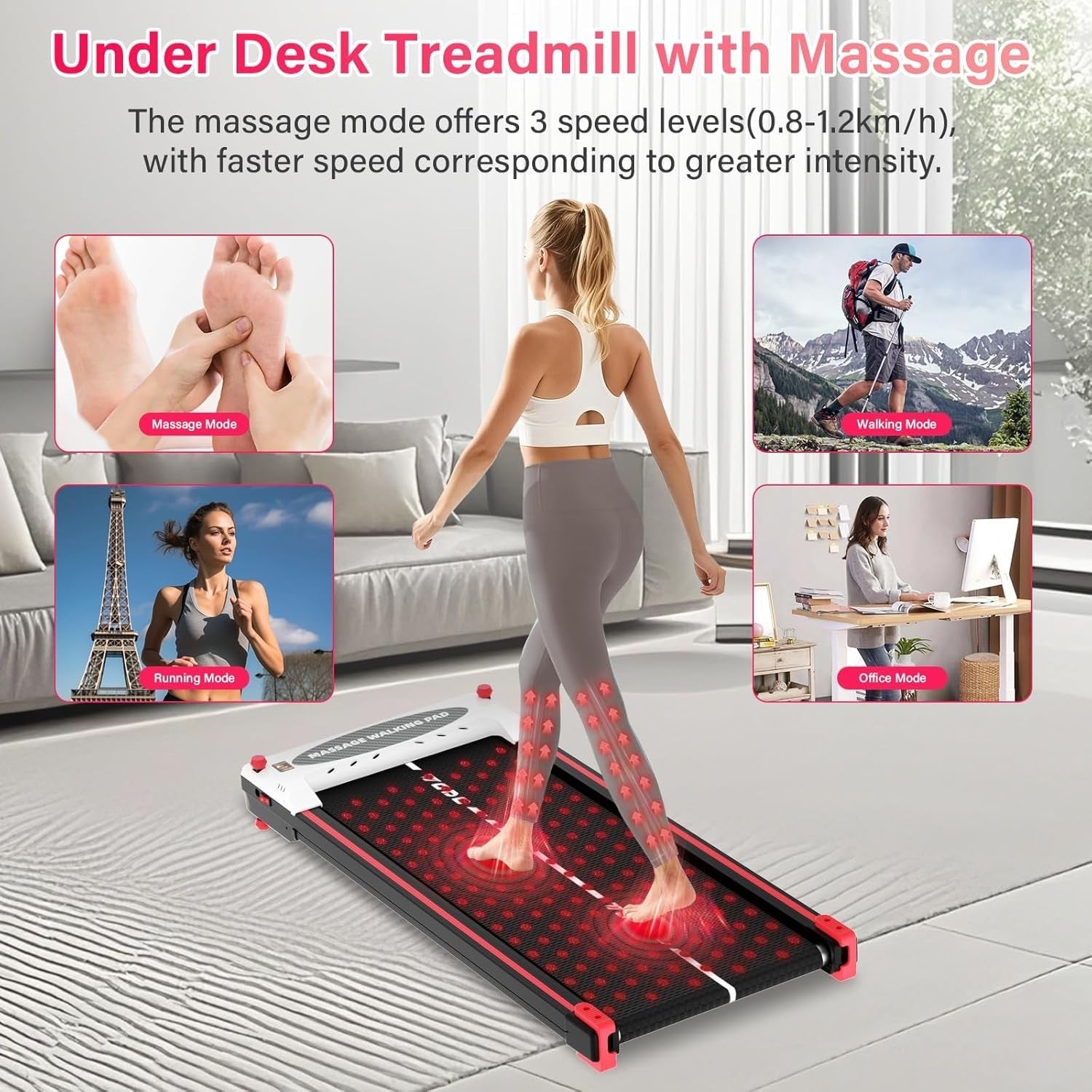 Dual-Function Under Desk Treadmill & Foot Massage | Home/Office Fitness