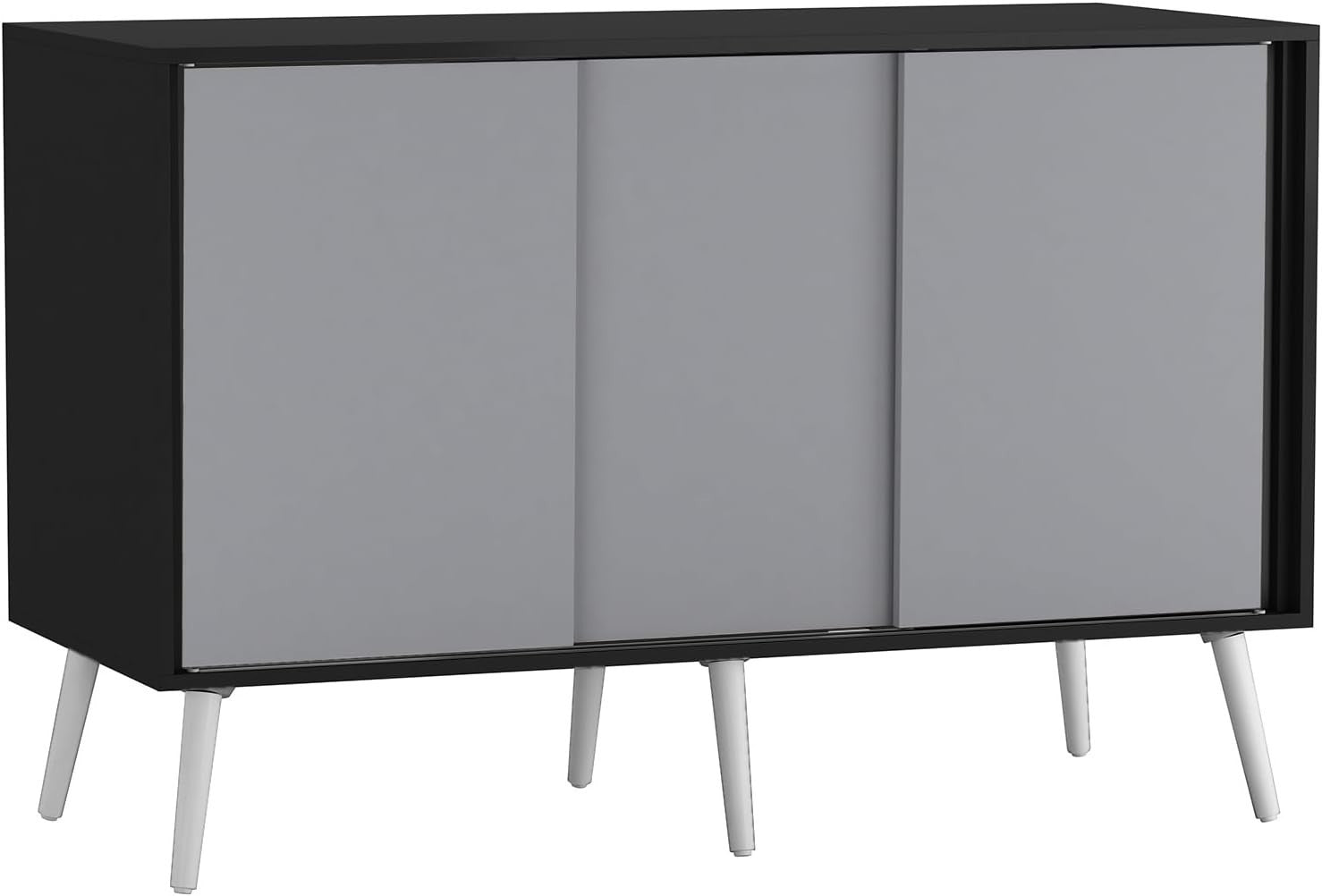 Black Grey 3 Door Sideboard Cabinet Storage Unit with Sliding Doors Modern