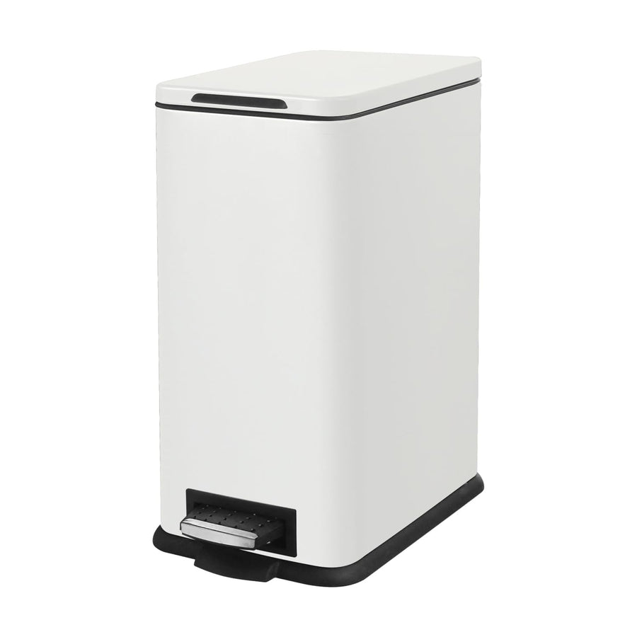 17L Slim White Pedal Bin Soft Close Stainless Steel Kitchen