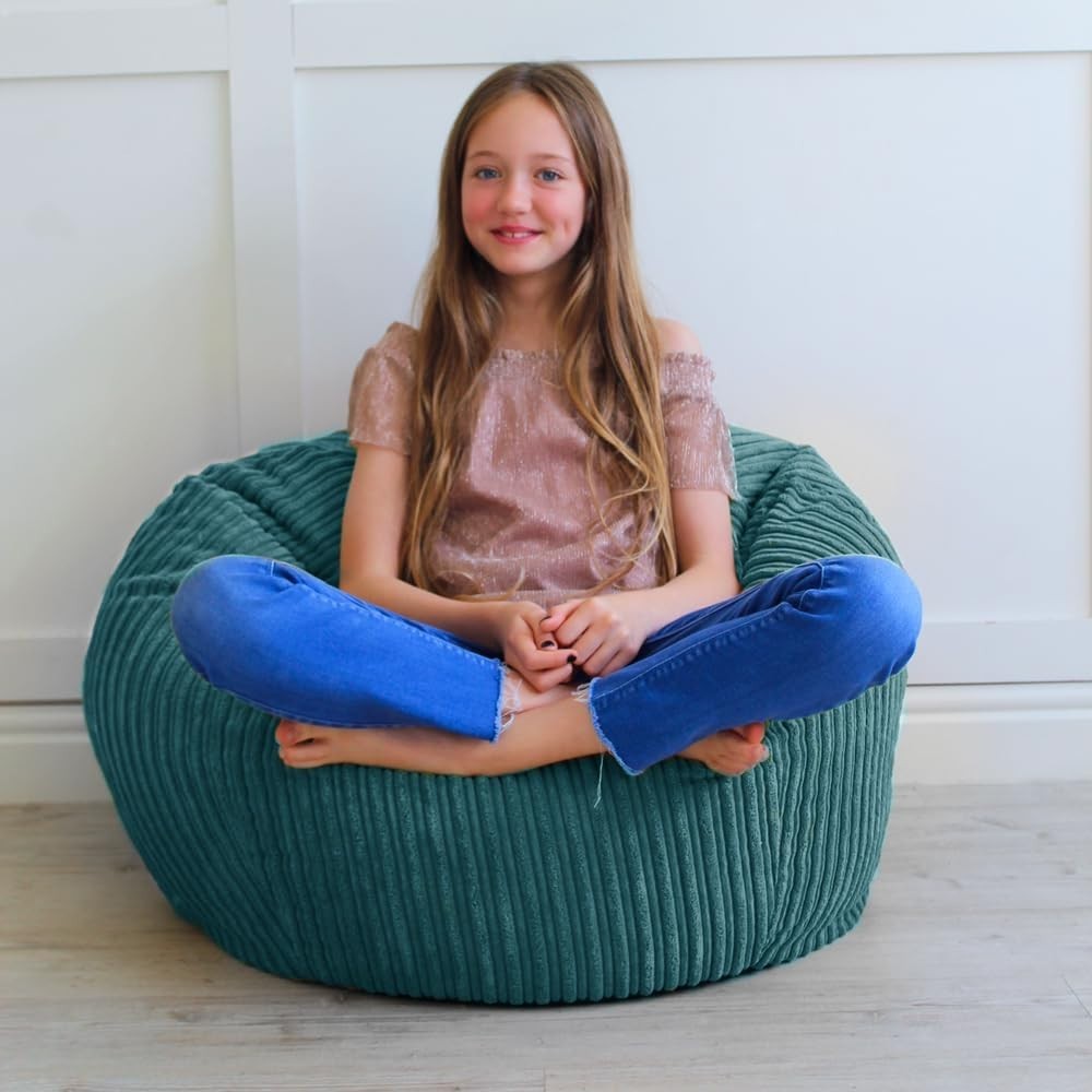 Kids Bean Bag Chair Teal Corduroy Mini Slouch Seat 60x80cm Washable Soft