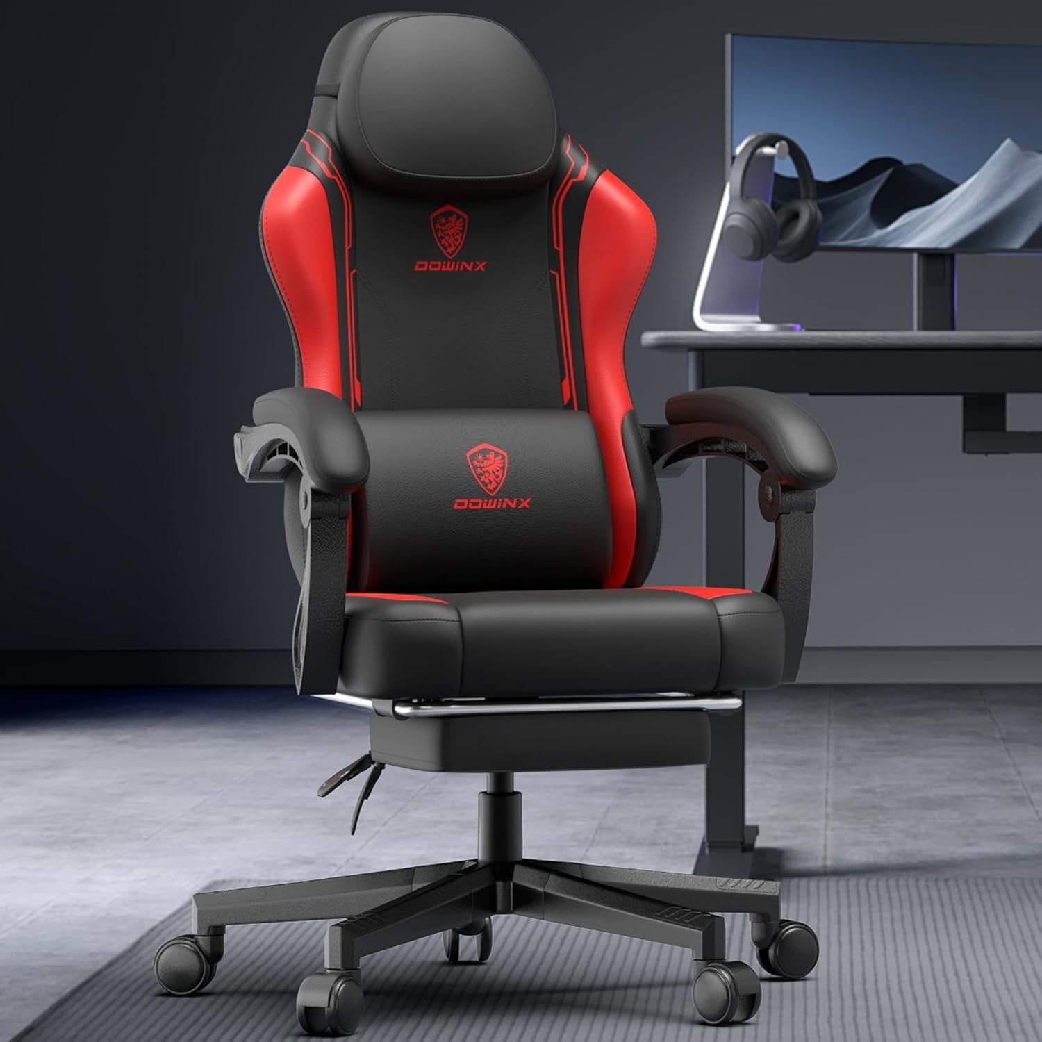 Ergonomic Gaming Chair w/ Pocket Spring Cushion Footrest Massage