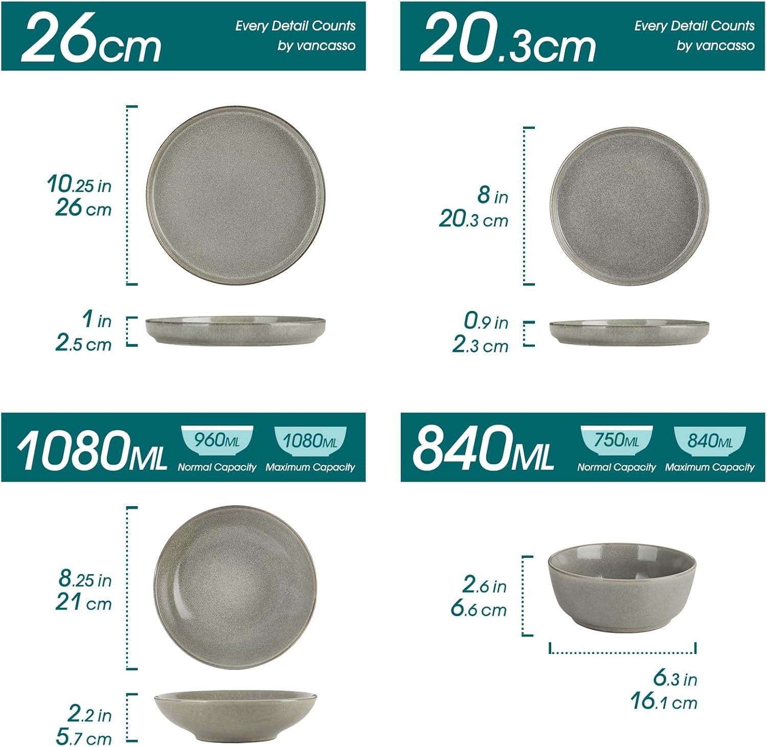 24pc Ceramic Dinner Set Brown Plates Bowls Microwave Dishwasher Safe