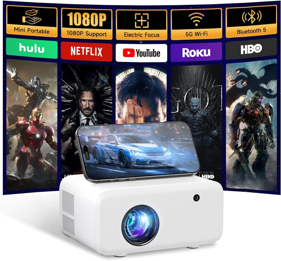Mini WiFi Bluetooth Projector 1080P Support 13000L Auto Keystone 300"