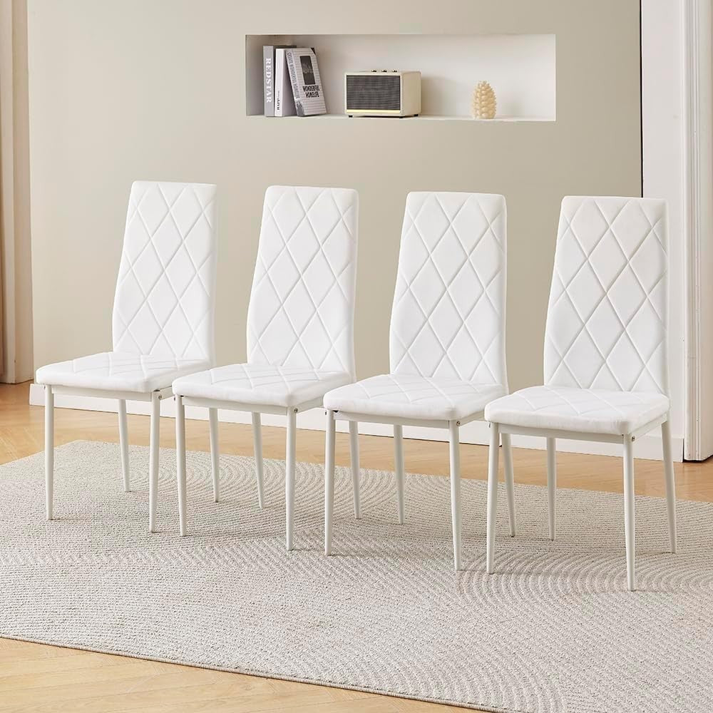 Round Glass Dining Table Set with 4 White Velvet Chairs – Modern Comfort