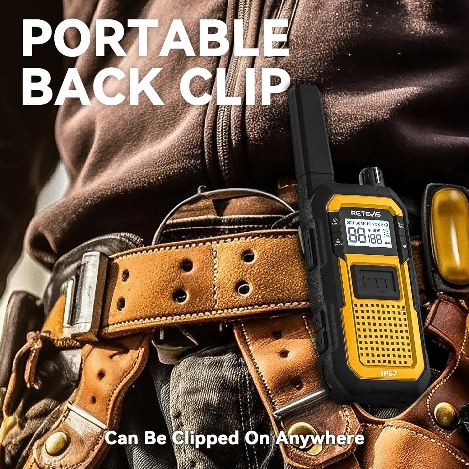 Heavy Duty Walkie Talkies IP67 Waterproof w Earpiece 6 Pack Charger