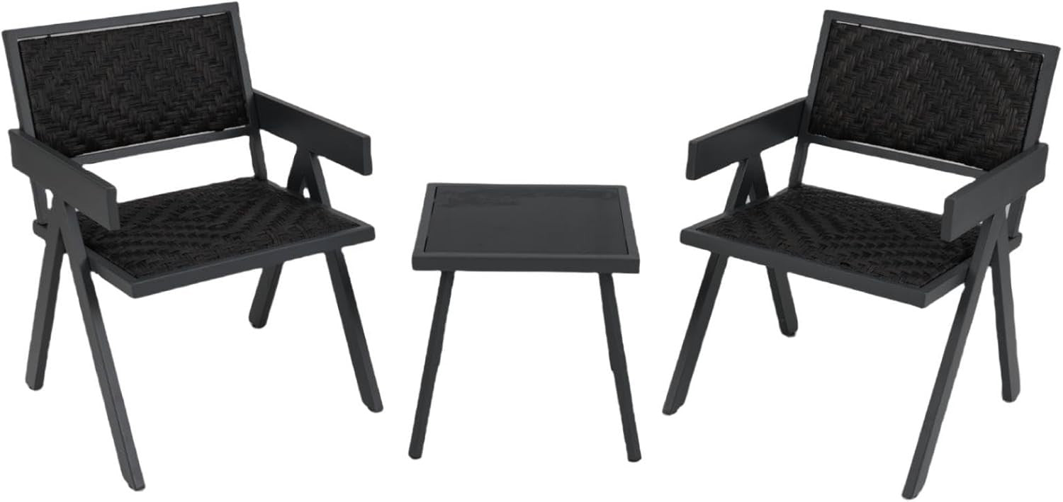Compact Outdoor Rattan Bistro Set Quick-Dry Chairs Coffee Table Patio