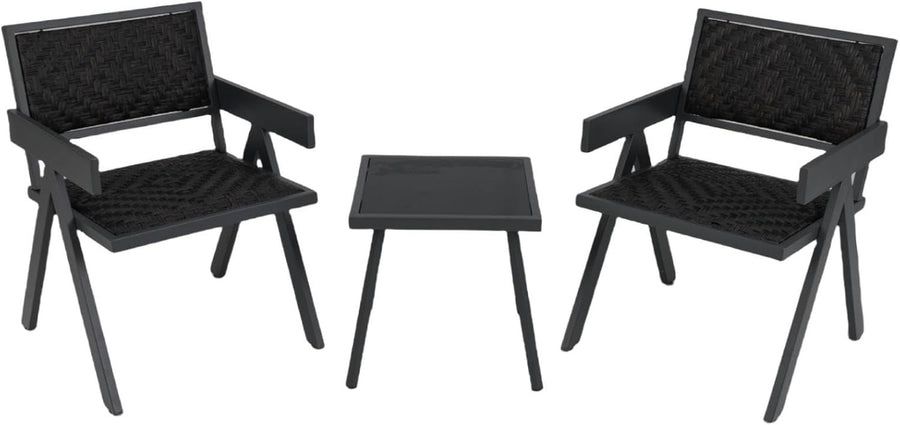 Compact Outdoor Rattan Bistro Set Quick-Dry Chairs Coffee Table Patio