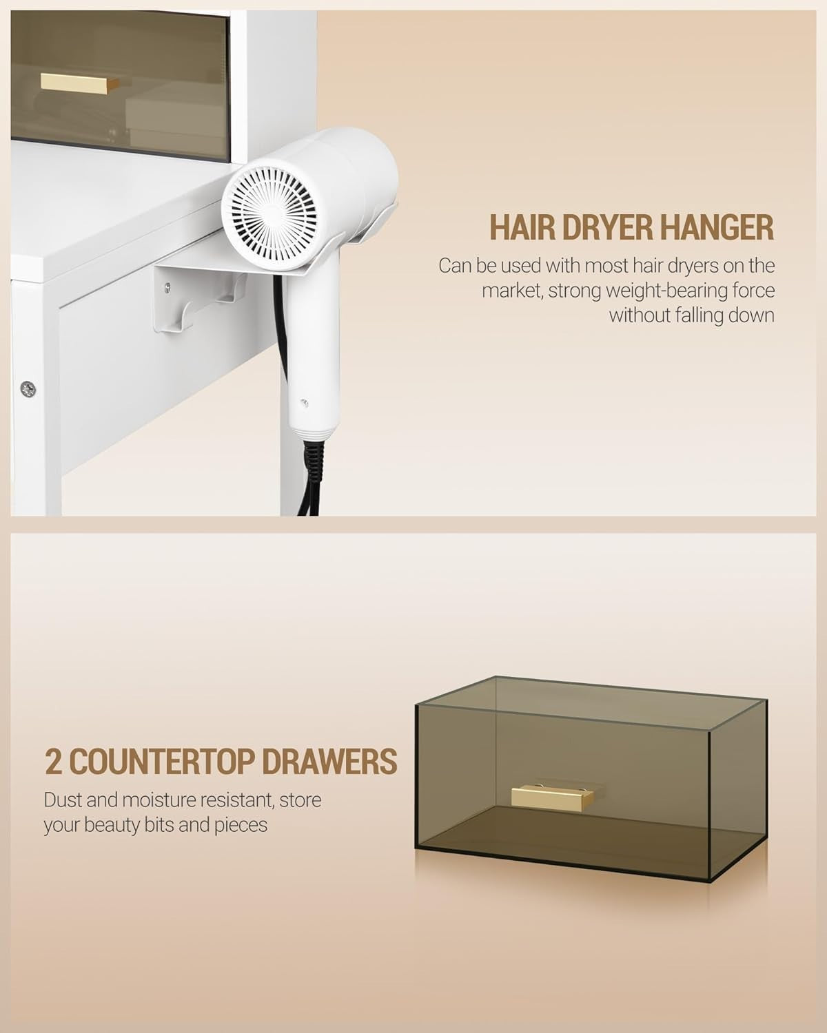 Vanity Makeup Dressing Table Set w/ Lighted Mirror, 4 Drawers, Modern White