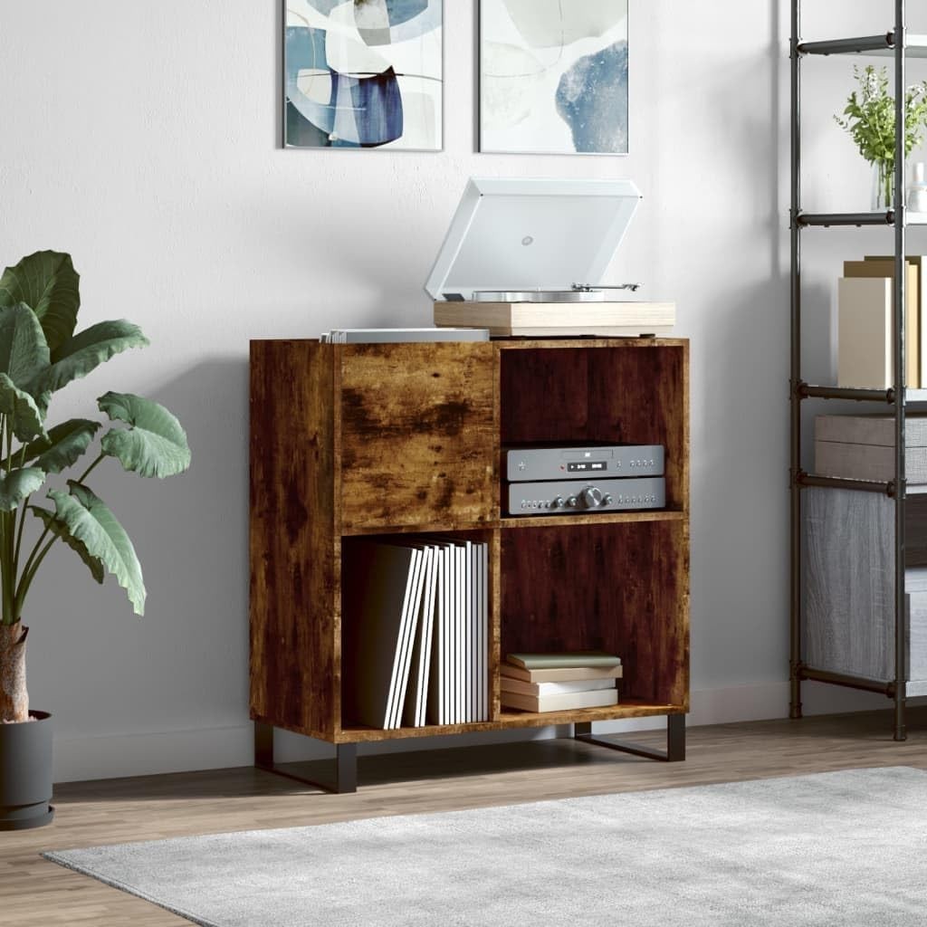 Modern Smoked Oak Vinyl Record Cabinet – Sturdy Storage & Display Unit