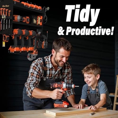 Heavy Duty Wall Mounted Power Tool Organizer Rack with 6-Slot Charging Station