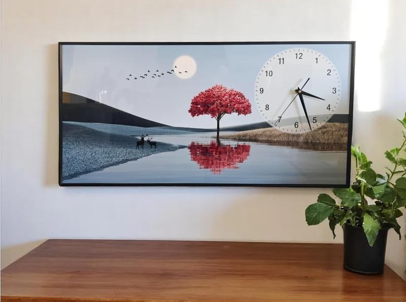 Silent Autumn Tree Wall Clock 60x120cm Black Frame Modern Home Decor