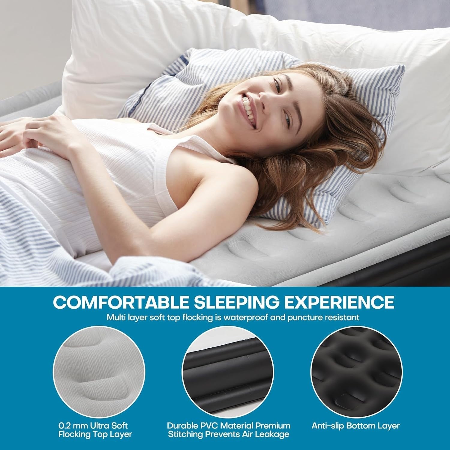 Double Inflatable Air Mattress with Built-In Pump – Quick Inflate, Portable Bed