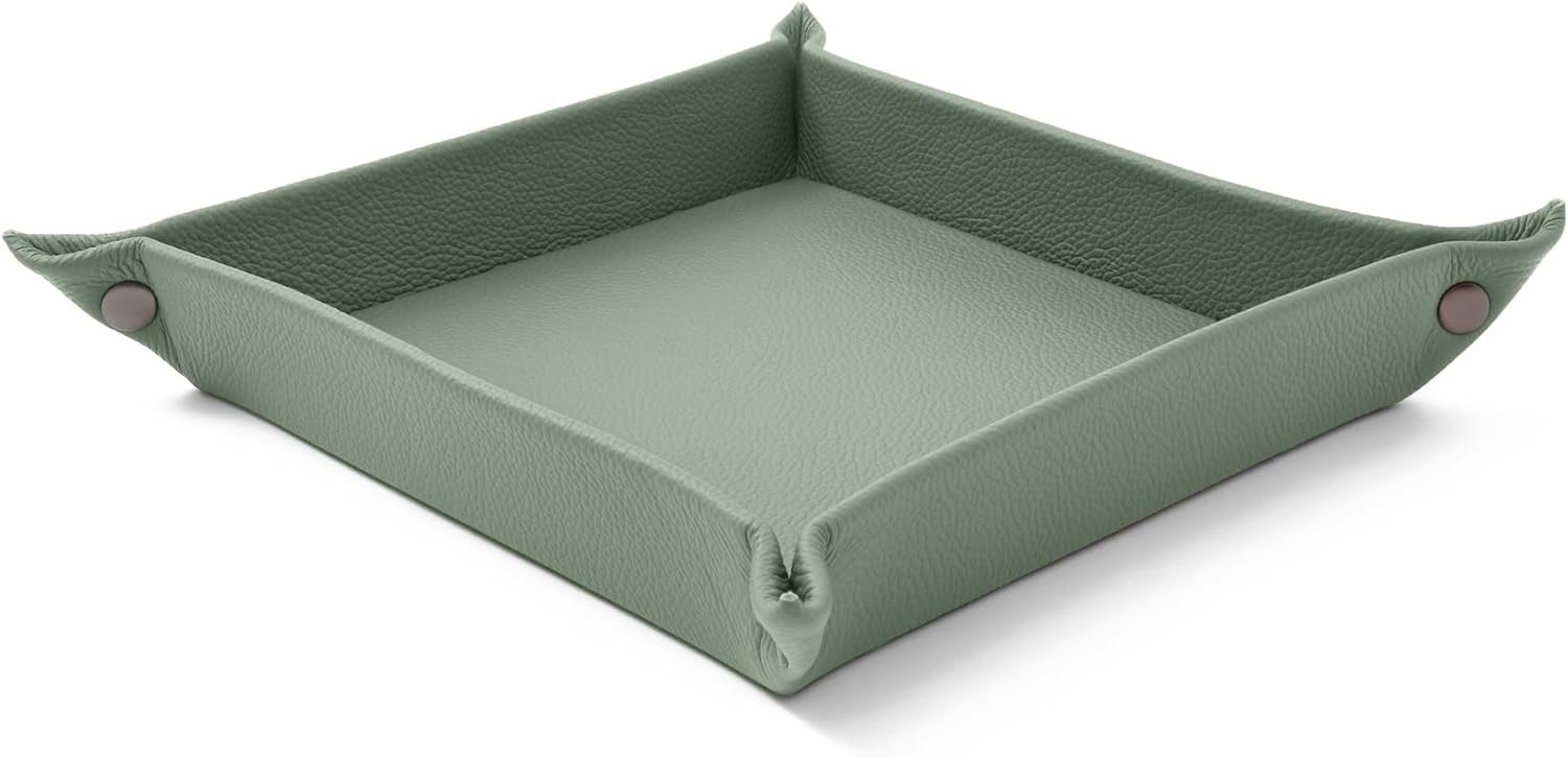 Leather Valet Tray Sage Green – Desk Organiser for Keys, Coins & Jewellery