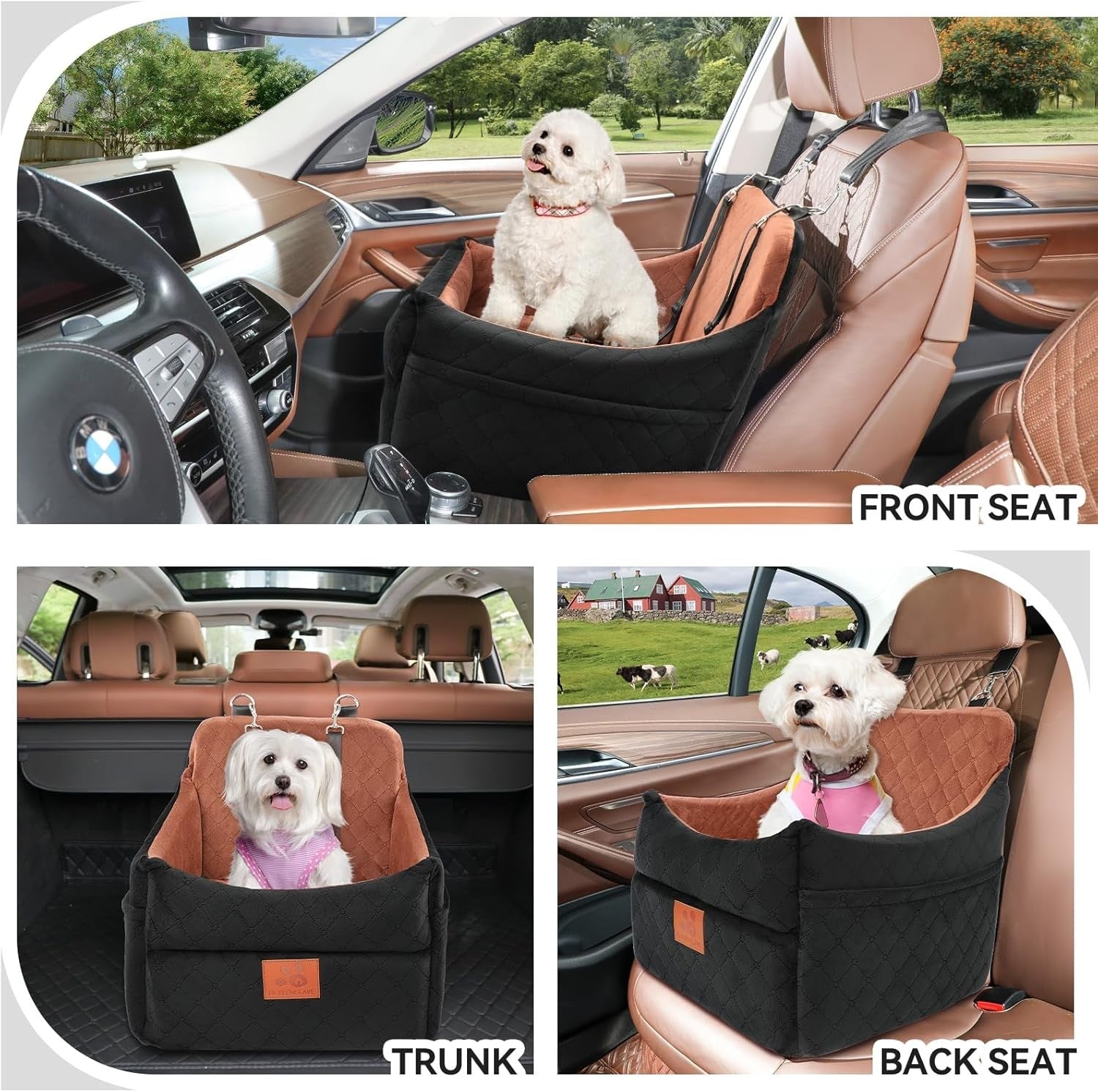 Memory Foam Dog Car Booster Seat Washable Travel Bed Up to 35lbs