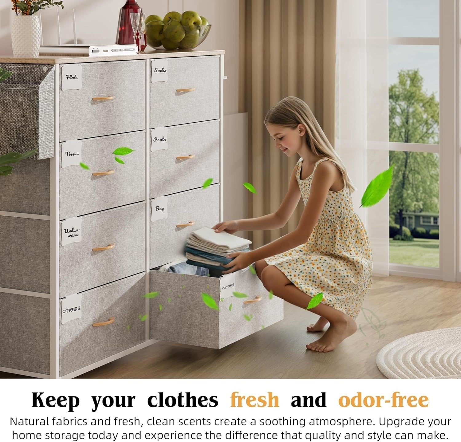 Light Grey 8 Drawer Storage Unit with Labels & Pocket – 80x30x97cm