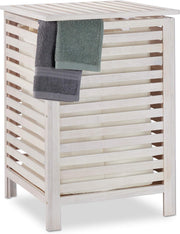 52L White Wood Laundry Hamper Vintage Slatted Design with Removable Liner Bag