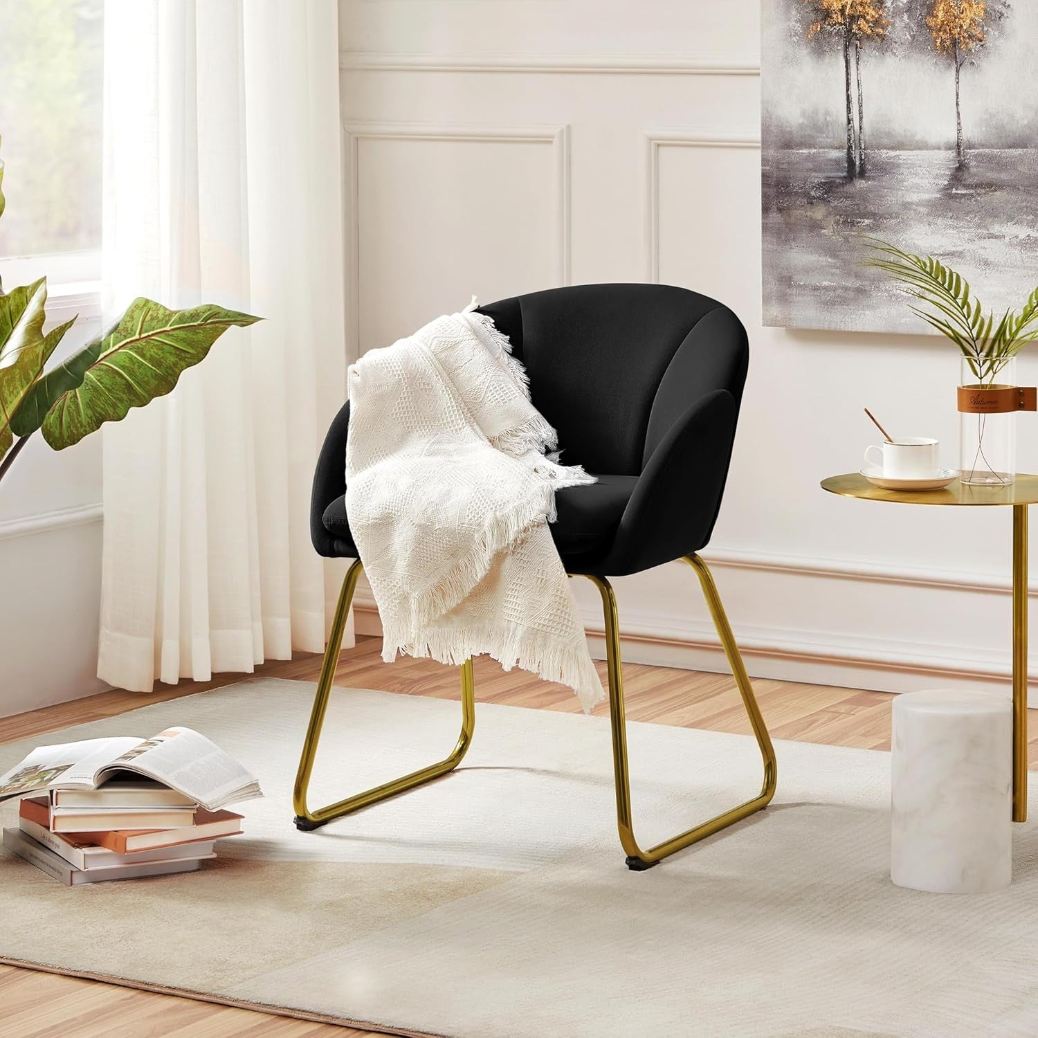 Velvet Tub Chair Accent Armchair Gold Legs Black