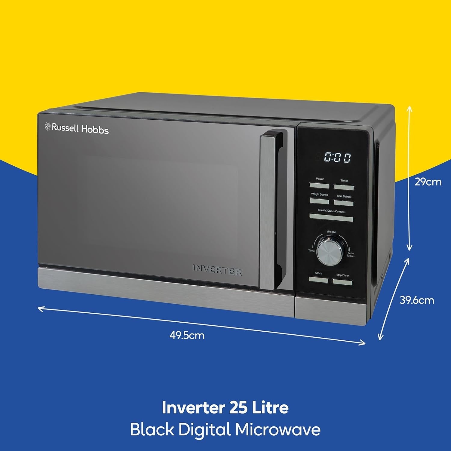 25L Digital Inverter Microwave 900W 8 Auto Cook Black LED