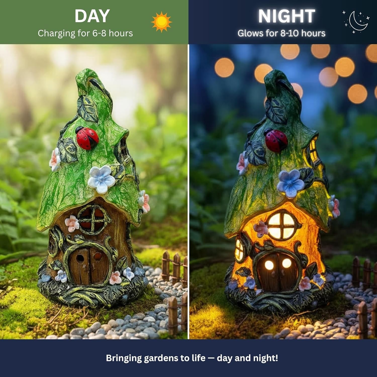 Solar Fairy House Garden Ornament 22cm | LED Light Resin Pixie Home Decor