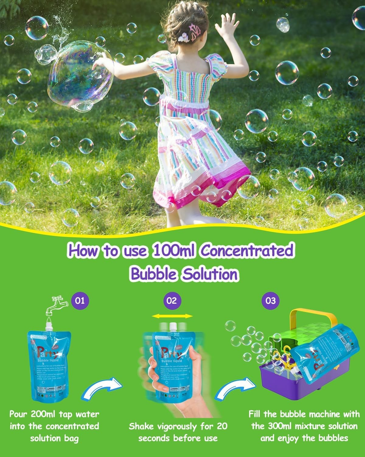 3 In 1 Bubble Machine 18000 Bubble 2 Speed Portable