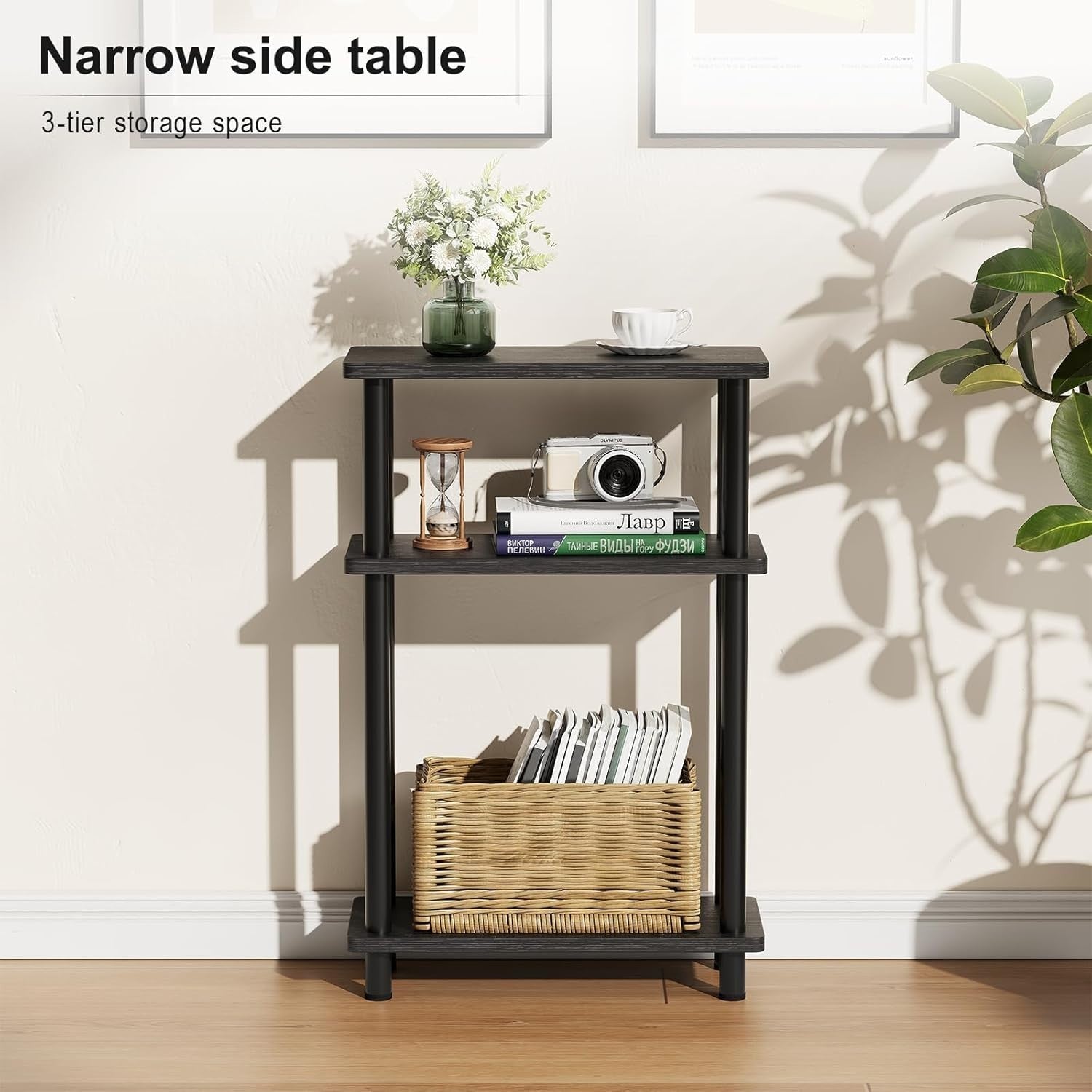Narrow 3-Tier End Table, Space-Saving Slim Side Table for Bedroom & Living Room