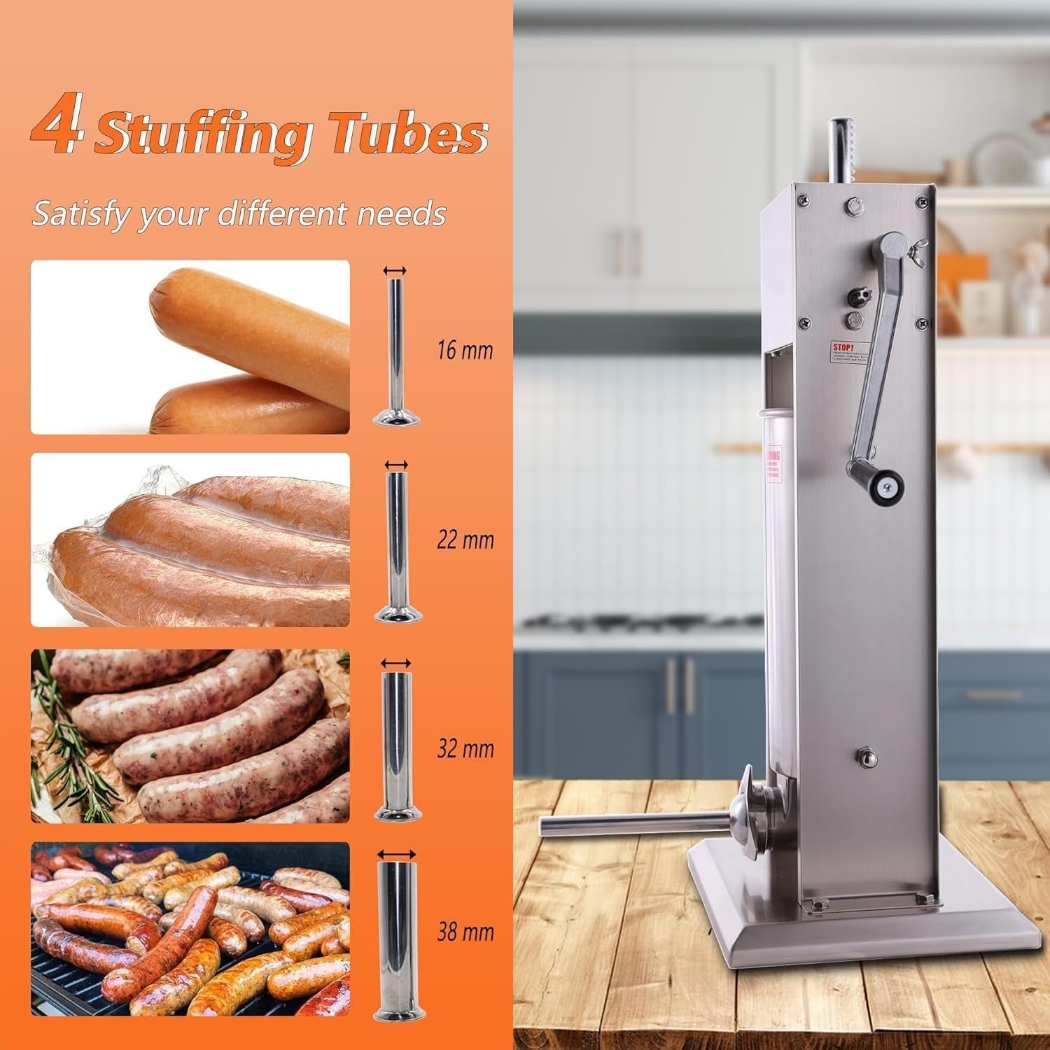 7L Manual Sausage Stuffer Stainless Steel Maker 4 Filling Nozzles