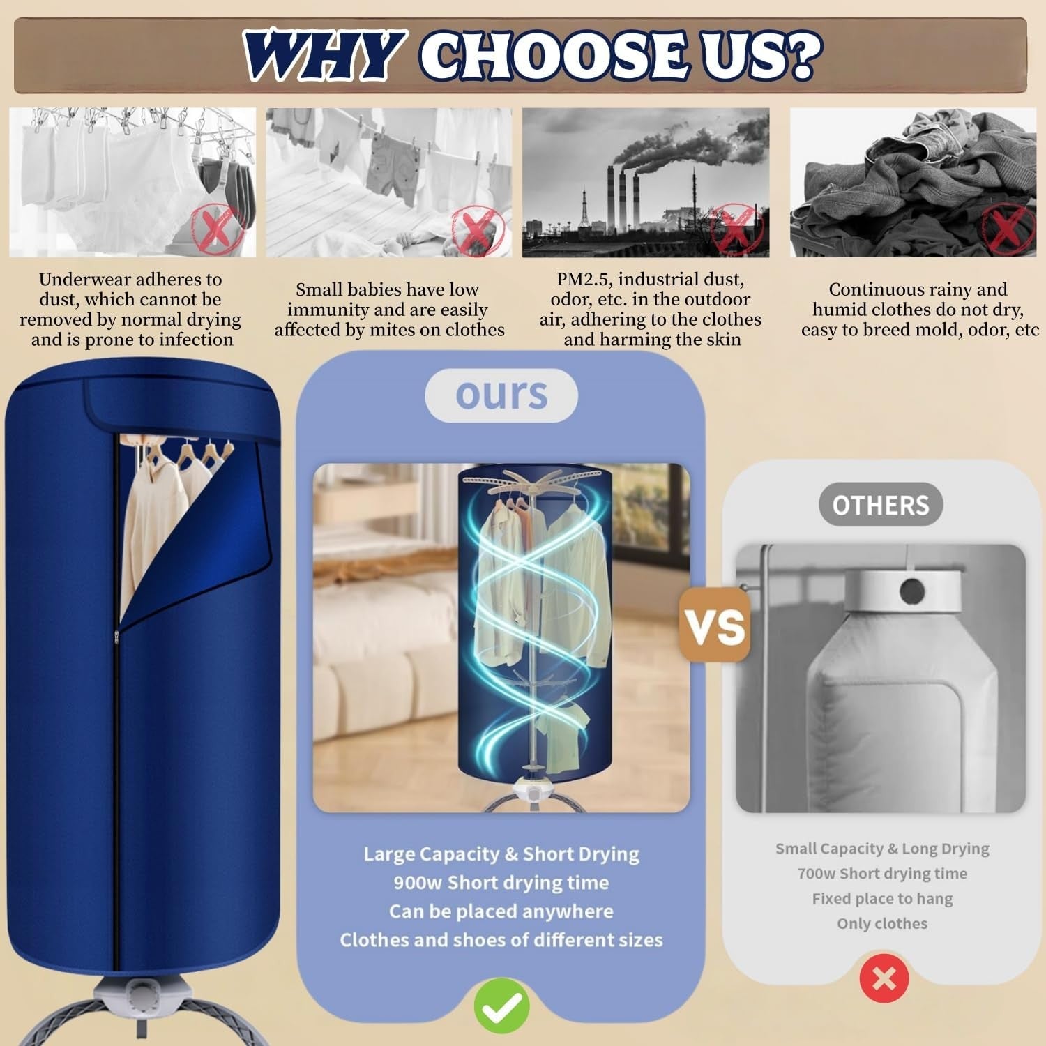 Electric Clothes Dryer 900W 2 Tier Heated Airer 12kg Portable Indoor