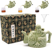 Magic Trick Teapot Ceramic Two Chamber Tea Kettle 16oz Gift Box Green