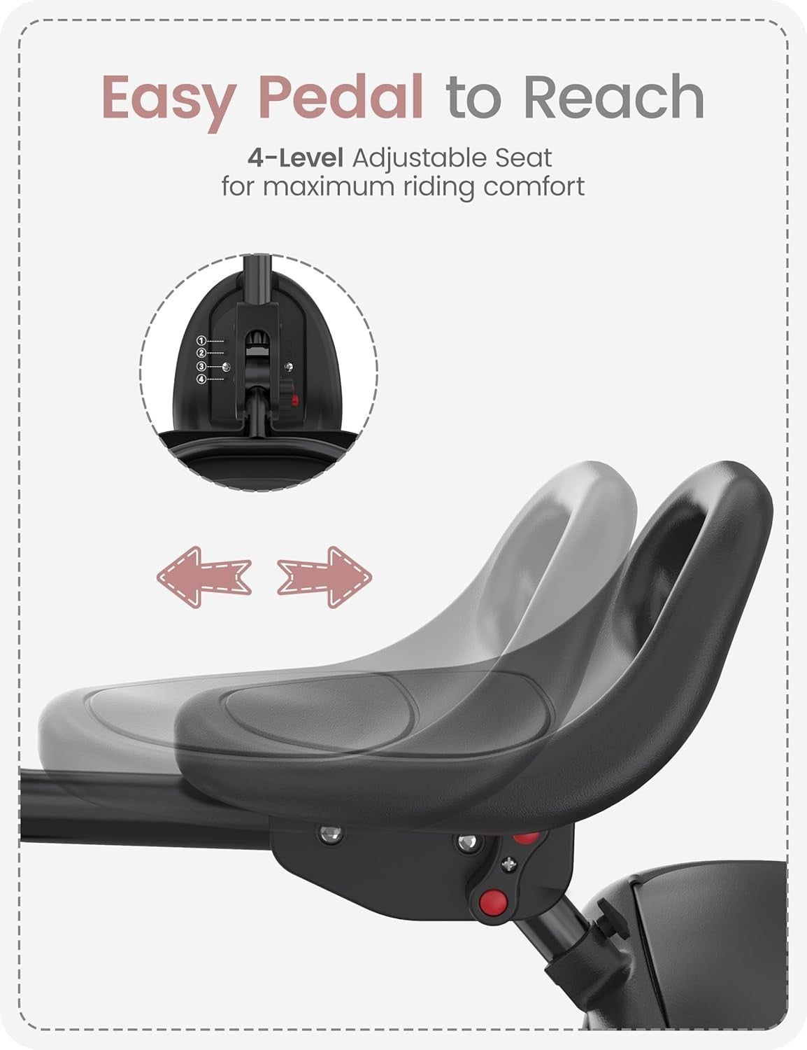 Foldable Toddler Tricycle Kids Trike Adjustable Seat Black Age 18M-5Y