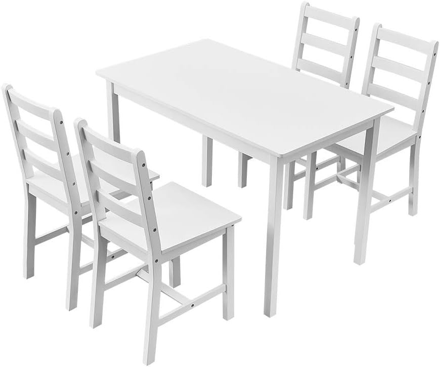Solid Pine Dining Table Set 4 Chairs White | Durable Kitchen Furniture