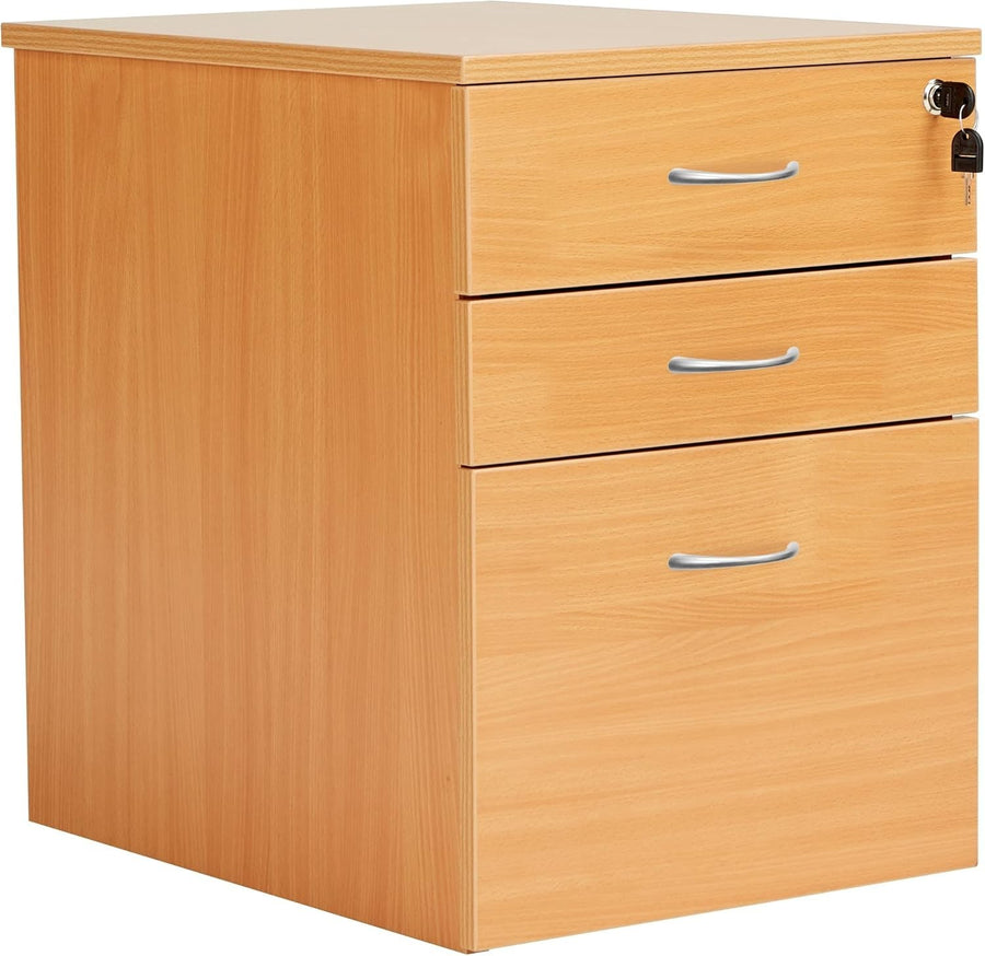 Beech Mobile Filing Cabinet 3 Drawer Lockable Under Desk A4