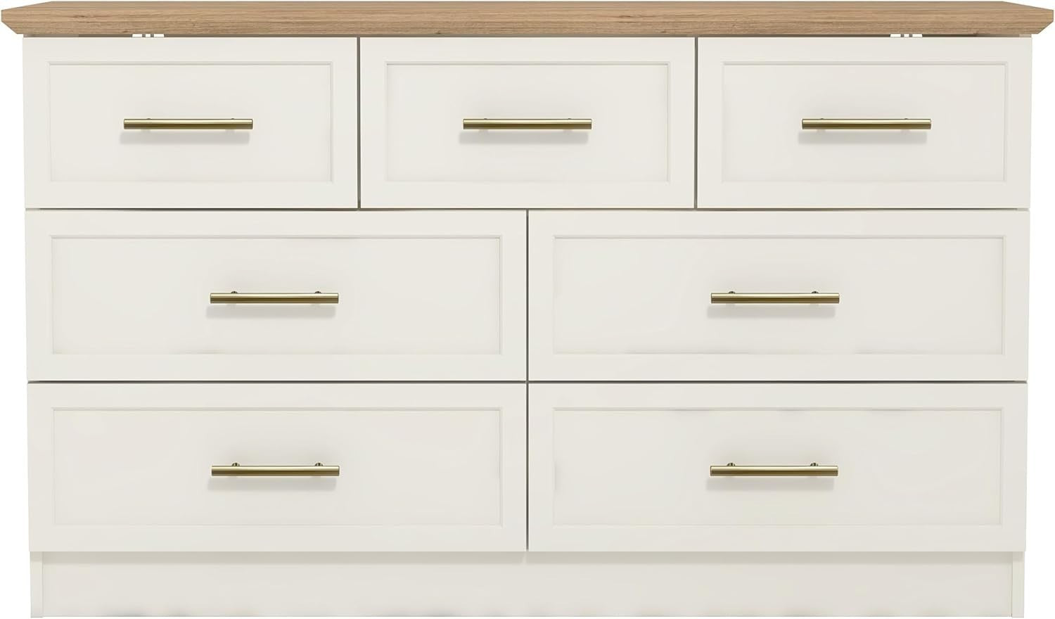 7-Drawer Storage Chest for Bedroom & Hallway – Modern Ivory & Oak Cabinet