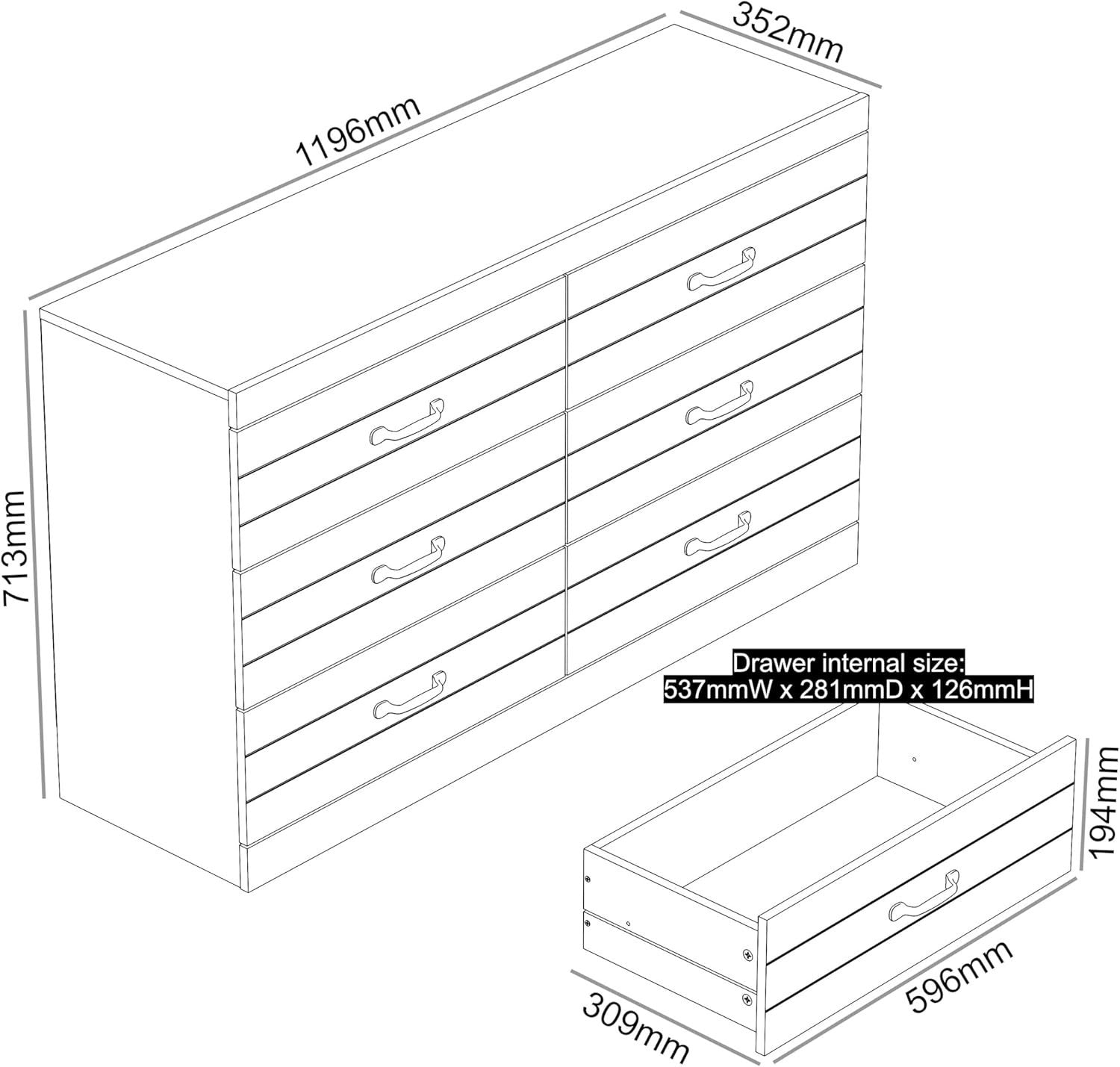 Sage Green 6 Drawer Chest, Wide Storage Unit for Bedroom or Hallway