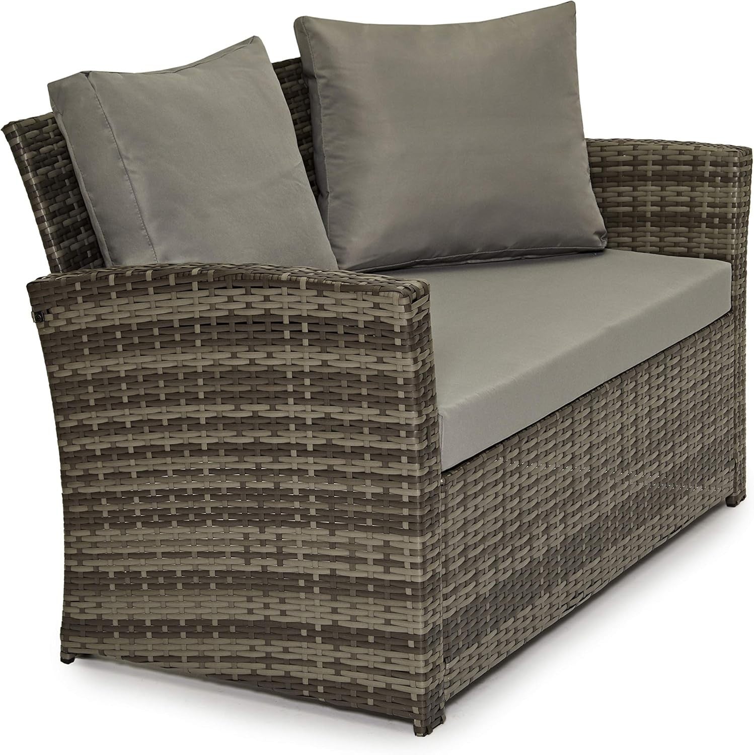 4 Seater Rattan Garden Sofa Set Grey Patio Chairs Glass Coffee Table