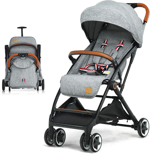 Grey Lightweight Baby Stroller One Hand Fold Travel Buggy 5 Point