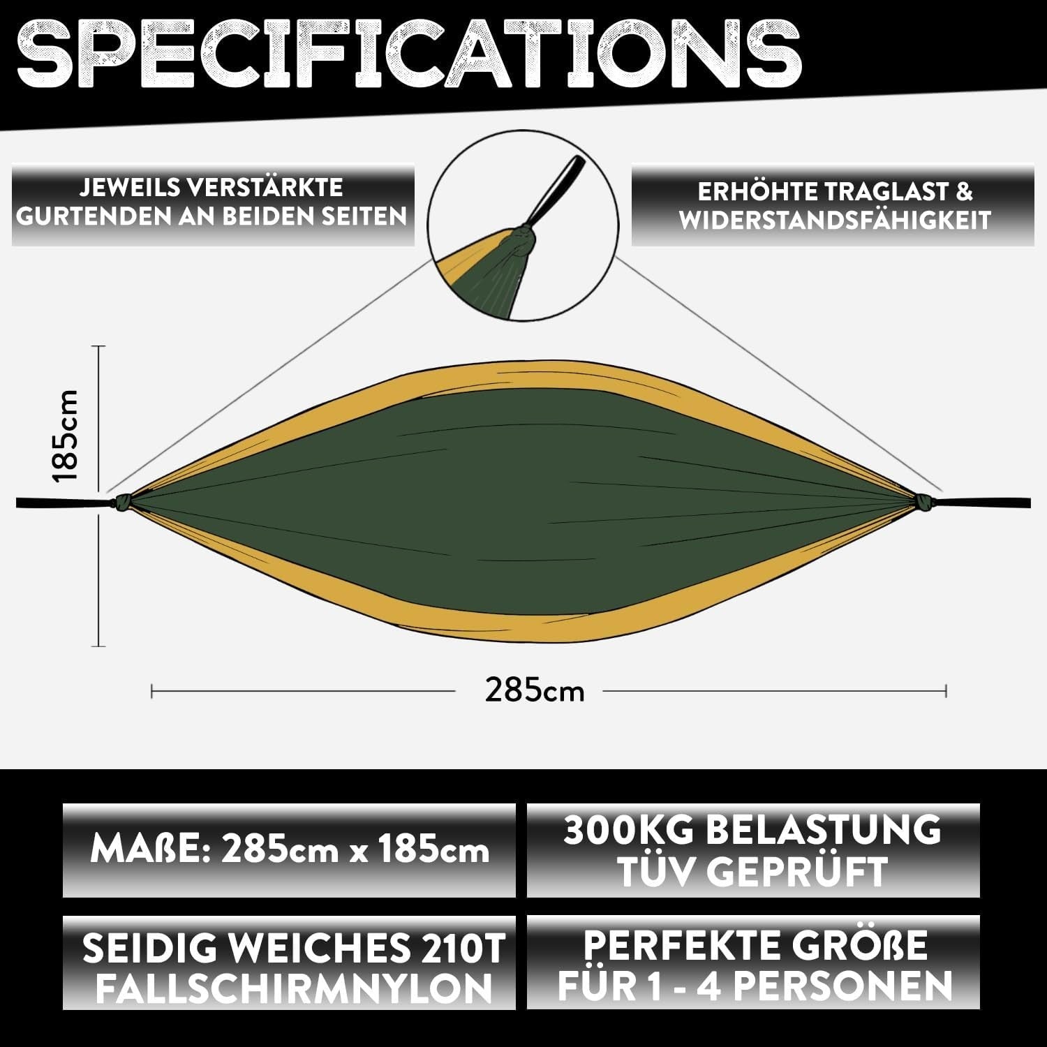 Luxury Outdoor Green Hammock with Stand & Canopy, Padded Lounger 243x103x135cm