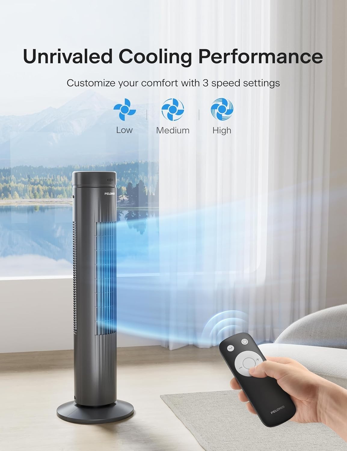 Portable Tower Fan 30 Inch 3-Speed Oscillating Quiet Cooling Fan with Remote