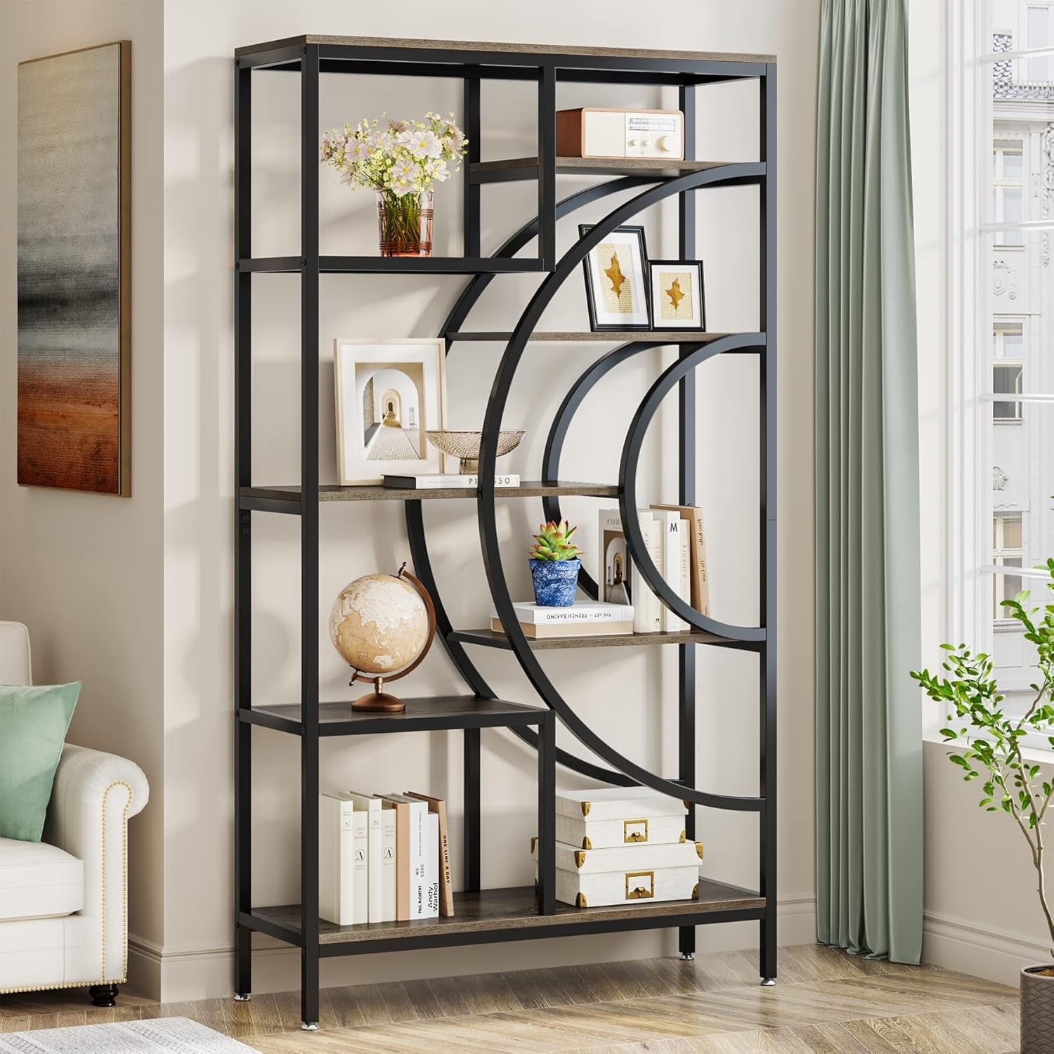 Geometric Industrial 8-Tier Bookshelf | 178cm Tall Modern Open Display Storage U