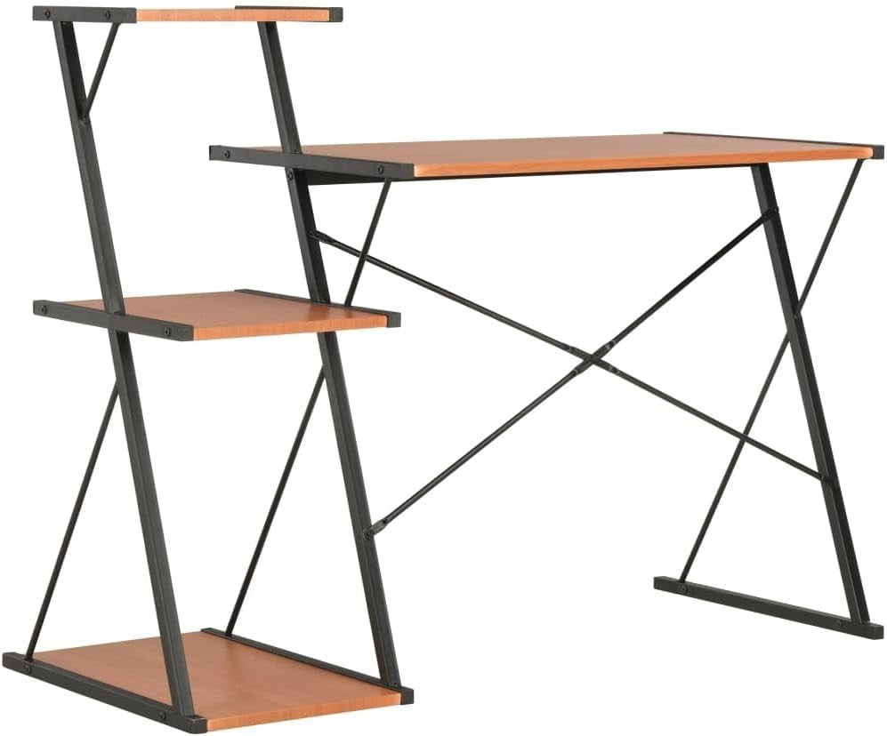 Z-Shaped Computer Desk with 3 Shelves 116x50x93cm, Black+Brown Home Office Table