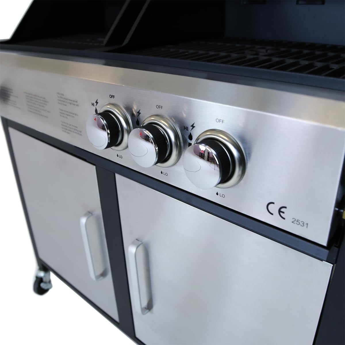 Dual Fuel Gas & Charcoal BBQ Grill with Thermometer & Side Table – 2+1 Burner