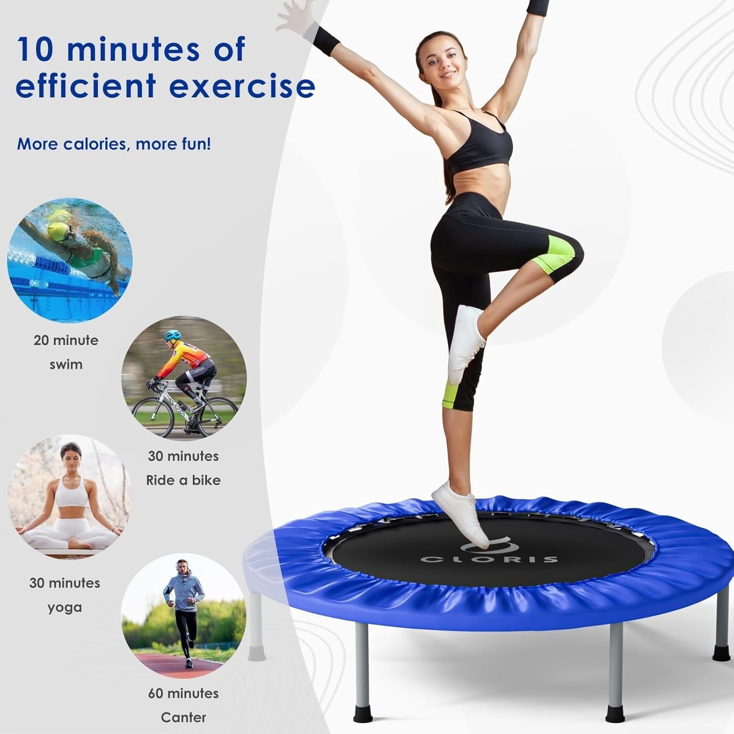 36'' Foldable Fitness Trampoline Rebounder Adjustable Handle Indoor Gym