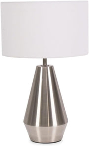 Silver Touch Dimmer Table Lamp White Drum Shade Bedside LED Light