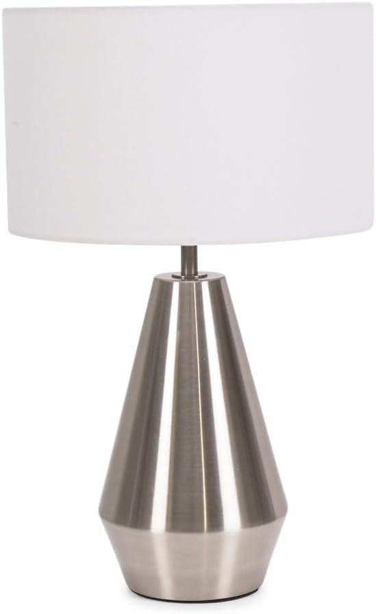 Silver Touch Dimmer Table Lamp White Drum Shade Bedside LED Light