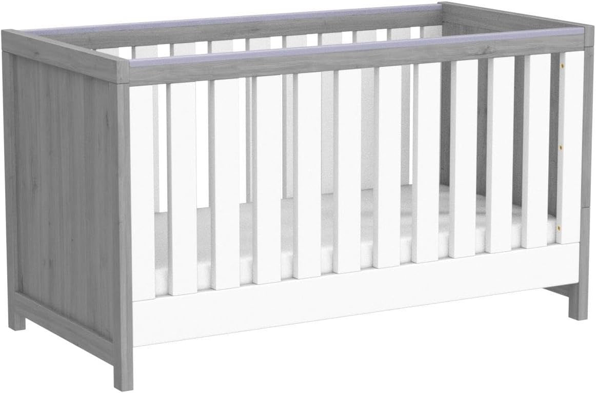 3in1 Wooden Baby Cot Bed Toddler Day Bed Adjustable Rails White/Grey Ash 140x70